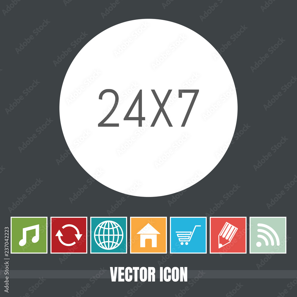 Poster very useful vector icon of 24x7 with bonus icons very useful for mobile app, software & web