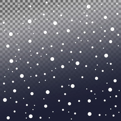 Winter snowfall pattern. Falling snowflakes on transparent backgroud. Vector Illustration