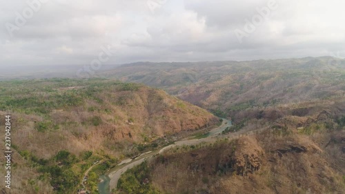 Aerial View River Oyo Canyon Among Farm Lands Rice Terraces