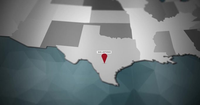 Modern United States motion graphics map - San Antonio Pin Location Animation