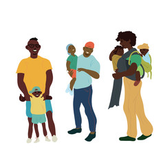 Zestaw dla dzieci i ojców. Rodzinnego czasu wektorowa ilustracja, pojęcie szczęśliwy rodzicielstwo i dzieciństwo. Postacie ludzi - 237044449