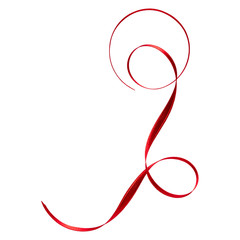 Shiny satin ribbon in red color isolated on white background close up .Ribbon image for decoration design.
