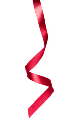Shiny satin ribbon in red color isolated on white background close up .Ribbon image for decoration design.