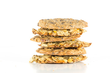 Homemade, healthy cookies handmade from oatmeal, raisins and various cereals.