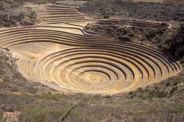 Fototapeta na wymiar Inca circular terraces at Moray (Ancient agricultural experiment station) - Peru, Latin America