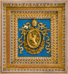 Fototapeta na wymiar Pius VIII coat of arms from the ceiling of the Basilica of Saint Paul Outside the Walls, in Rome.