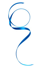 Shiny satin ribbon in blue color isolated on white background close up .Ribbon image for decoration design.