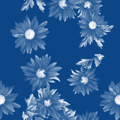 Watercolor seamless pattern of chrysanthemum flowers.