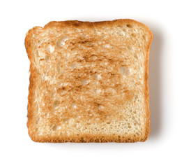Toast slice isolated on white background close up.   Top view.