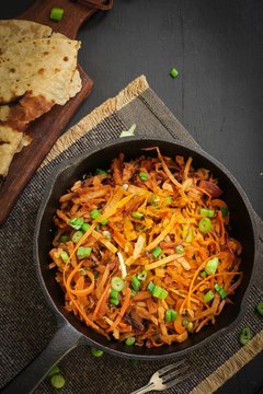Chapati noodles or /Upma with leftover Roti, top view