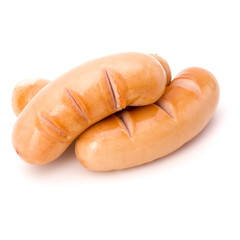 Fried sausages isolated on white background cutout