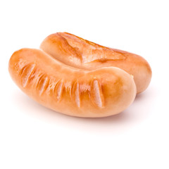 Two grilled sausages isolated on white background cutout