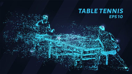 Table tennis of blue glowing dots. A game of table tennis made of particles. Vector illustration.