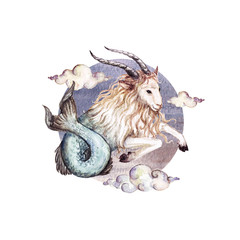 Zodiac sign - Capricorn. Watercolor Illustration