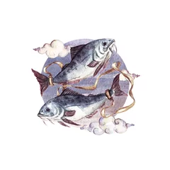 Foto auf Acrylglas Zodiac sign - Pisces. Watercolor Illustration © nataliahubbert