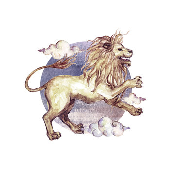 Zodiac sign - Leo. Watercolor Illustration