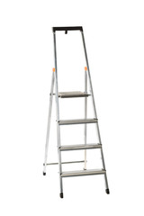 Single aluminum folding metal step ladder isolated on white