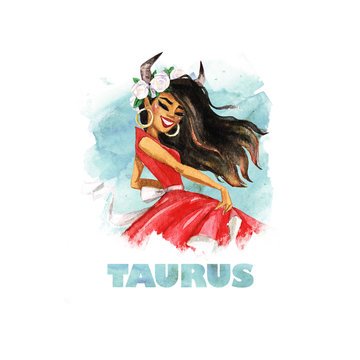 Zodiac sign - Taurus. Watercolor Illustration