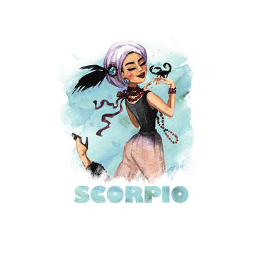 Zodiac sign - Scorpio. Watercolor Illustration