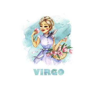 Zodiac sign - Virgo. Watercolor Illustration