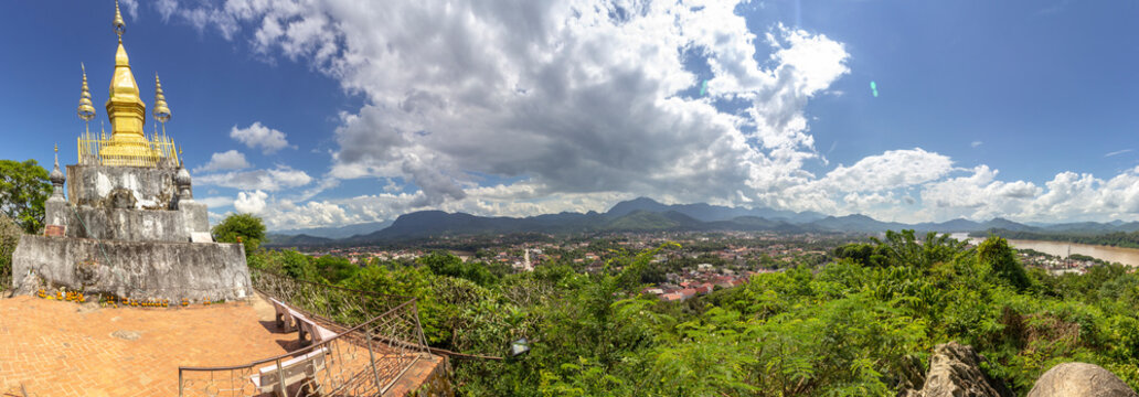 The golden stupa on top of Mount Phou Si in Luang Prabang, Laos.