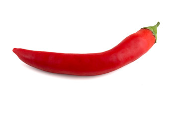 Chili peppers on a white background. Fresh chili pepper close up. One red pepper on a white background.