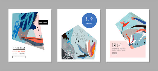 Creative Sale headers or banners with discount offer. Art posters. Design for seasonal  clearance. It can be used in advertising, web design, graphic design. 