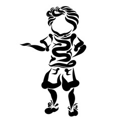 A little boy who offers something or asks, black pattern