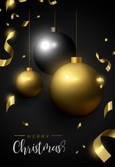 Christmas card of black and gold ornament baubles