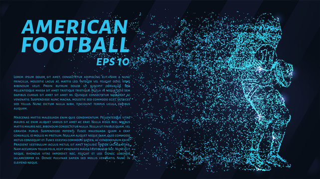 American football of blue glowing dots. Particle football. Vector illustration.