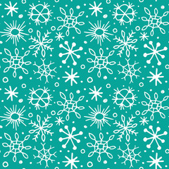 Seamless pattern with hand drawn sketch snowflakes.