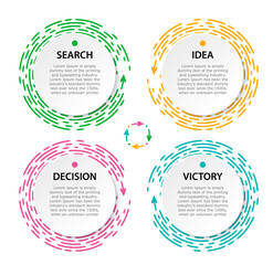 Set Circle infographic. Bright pink, green, blue, yellow dotted line under white sheet of paper. Template for cover or banner. Vector illustration.