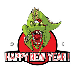 Happy new year! greeting card. tyrannosaurus.