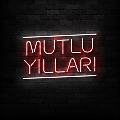 Vector realistic isolated neon sign of Happy New Year in Turkish logo for decoration and covering on the wall background.