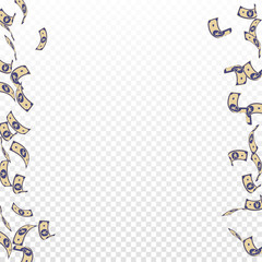 Chinese yuan notes falling. Sparse CNY bills on tr