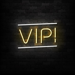 Vector realistic isolated neon sign of VIP logo for decoration and covering on the wall background. Concept of luxury and premium.