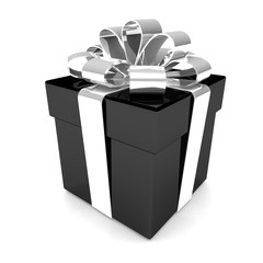 3d gift box with red ribbon and bow isolated on white
