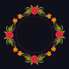  floral flower botanical round wreath  vector