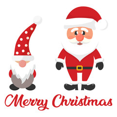 cartoon christmas santa claus and сhristmas dwarf and christmas text