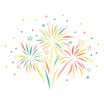Firework hand drawn vector illustration isolated. Greeting card, Happy New Year, celebration, anniversary, birthday, wedding