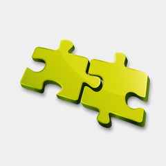 Obraz premium Two put together puzzle isolated on grey background teamwork concept