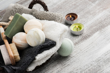 bath bombs and lit candles