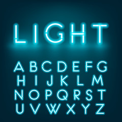 Neon light alphabet font. Graphic concept for your design