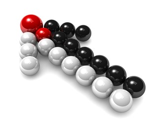 3d arrow forward of metal balls, head of a business team