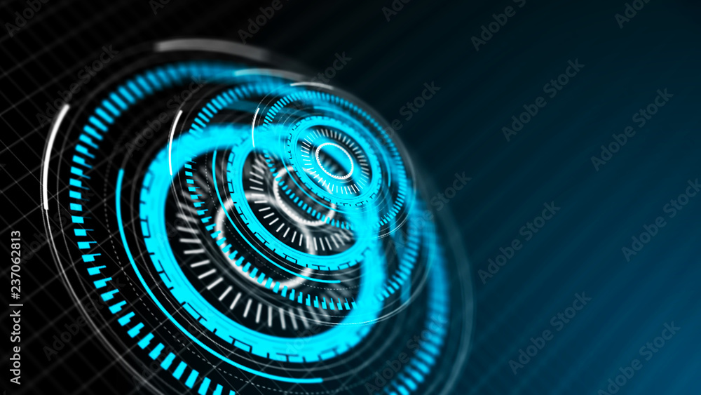 Wall mural digital ai technology background. futuristic blue virtual graphic element. hud design. 3d rendering.