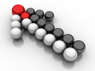 3d arrow forward of metal balls, head of a business team