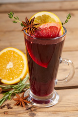 mulled wine on the wooden background