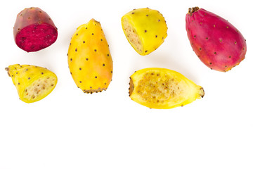 red end yellow prickly pear or opuntia isolated on a white background with copy space for your text. Top view. Flat lay
