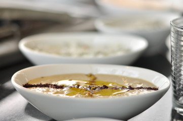 Traditional Cypriot meze and kebap barbecue party in the garden with delicious mix meat and chicken kebaps