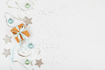 Fototapeta na wymiar Christmas gift on white background. Holiday greeting card.
